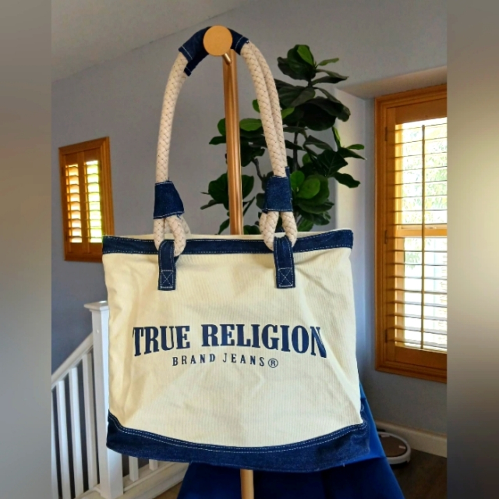NWOT True Religion Vintage Y2k Canvas Coastal Vaca Shoulder Tote Bag